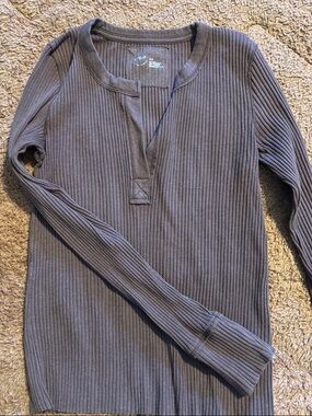 Ribbed Long Sleeve Henley Top